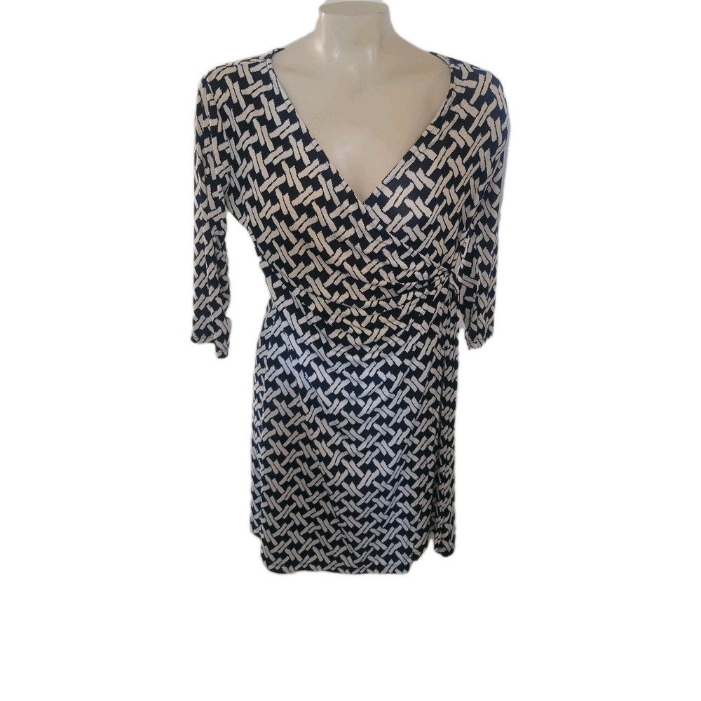 GILLI Geometric Print‎ Wrap Front L Business Casual Dress Officecore Career USA